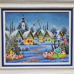 Umetnička slika Bundeve slikar Pavel Cicka- Naiva Kovačica - tehnika ulje na platnu kaširano na lesonitu - veličina slike bez rama 32x40 cm - sa ramom 44x52 cm - cena umetničke slike 59000 dinara - izgled slike sa ramom.