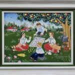 Umetnička slika Deca se igraju slikar Eva Husarikova- Naiva Kovačica - tehnika ulje na platnu - veličina slike bez rama 30x40 cm - sa ramom 43x53 cm - cena umetničke slike 70800 dinara - izgled slike sa ramom.