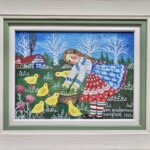 Umetnička slika Devojčica slikar Eva Husarikova- Naiva Kovačica - tehnika ulje na lesonitu - veličina slike bez rama 18x24 cm - sa ramom 28x34 cm - cena umetničke slike 37760 dinara - izgled slike sa ramom.