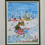 Umetnička slika Devojka i guske slikar Eva Husarikova- Naiva Kovačica - tehnika ulje na platnu - veličina slike bez rama 40x30 cm - sa ramom 52x42 cm - cena umetničke slike 70800 dinara - izgled slike sa ramom.