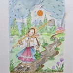 Umetnička slika Kopačica 1 slikar Eva Husarikova- Naiva Kovačica - tehnika grafika dorađena akvarelom - veličina slike bez rama 30x22 cm - sa paspartuom 42x30 cm - cena umetničke slike 7080 dinara - izgled slike sa paspartuom.