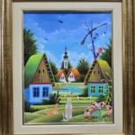 Umetnička slika Kovačica leti slikar Pavel Cicka- Naiva Kovačica - tehnika ulje na platnu kaširano na lesonitu - veličina slike bez rama 30x24 cm - sa ramom 42x36 cm - cena umetničke slike 47200 dinara - izgled slike sa ramom.