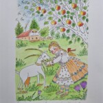 Umetnička slika Mala koza 1 slikar Eva Husarikova- Naiva Kovačica - tehnika grafika dorađena akvarelom - veličina slike bez rama 30x22 cm - sa paspartuom 42x30 cm - cena umetničke slike 7080 dinara - izgled slike sa paspartuom.