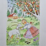 Umetnička slika Mala koza 2 slikar Eva Husarikova- Naiva Kovačica - tehnika grafika dorađena akvarelom - veličina slike bez rama 30x22 cm - sa paspartuom 42x30 cm