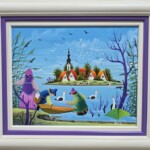 Umetnička slika Pecanje slikar Pavel Cicka- Naiva Kovačica - tehnika ulje na platnu kaširano na lesonitu - veličina slike bez rama 24x30 cm - sa ramom 35x41 cm - cena umetničke slike 47200 dinara - izgled slike sa ramom.