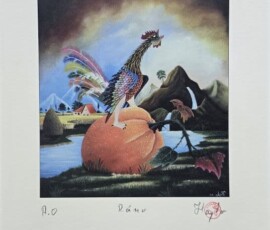 Umetnička slika Pevac 1 slikar Pavel Hajko- Naiva Kovačica - tehnika grafika - veličina slike bez rama 26x23 cm - sa paspartuom 48x33 cm - cena umetničke slike 7080 dinara - izgled slike sa paspartuom.