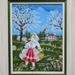 Umetnička slika Proleće slikar Eva Husarikova- Naiva Kovačica - tehnika ulje na platnu - veličina slike bez rama 40x30 cm - sa ramom 52x42 cm - cena umetničke slike 70800 dinara - izgled slike sa ramom.