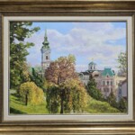 Umetnička slika Saborna crkva velika slikar Olja Nikonova- tehnika ulje na platnu - veličina slike bez rama 40x50 cm - sa ramom 55x65 cm - cena umetničke slike 48380 dinara - izgled slike sa ramom.