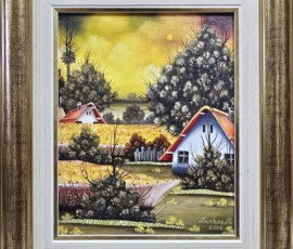 Umetnička slika Selo slikar Martin Markov- Naiva Kovačica - tehnika ulje na lesonitu - veličina slike bez rama 25x20 cm - sa ramom 37x32 cm - cena umetničke slike 59000 dinara - izgled slike sa ramom. Umetnička slika Selo slikar Martin Markov- Naiva Kovačica - tehnika ulje na lesonitu - veličina slike bez rama 25x20 cm - sa ramom 37x32 cm - cena umetničke slike 59000 dinara - izgled slike sa ramom.