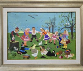 Umetnička slika Igra sa pužem slikar Zuzana Halupova- Naiva Kovačica - tehnika ulje na platnu - veličina slike bez rama 35x50 cm - sa ramom 50x65 cm - cena umetničke slike 236000 dinara - izgled slike sa ramom. Umetnička slika Igra sa pužem slikar Zuzana Halupova- Naiva Kovačica - tehnika ulje na platnu - veličina slike bez rama 35x50 cm - sa ramom 50x65 cm - cena umetničke slike 236000 dinara - izgled slike sa ramom.