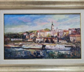 Umetnička slika Beograd 1 slikar Rade Laketa- tehnika ulje na platnu - veličina slike bez rama 30x50 cm - sa ramom 45x65 cm - cena umetničke slike 18880 dinara - izgled slike sa ramom.