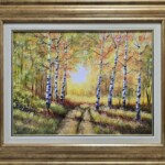 Umetnička slika Breze i put slikar Aleksandar Injac- tehnika ulje na platnu - veličina slike bez rama 30x40 cm - sa ramom 46x56 cm - cena umetničke slike 18880 dinara - izgled slike sa ramom.