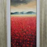 Umetnička slika Makovi slikar prof. FLU Nenad Stanković- tehnika ulje na platnu - veličina slike bez rama 51x22 cm - sa ramom 69x40 cm - cena umetničke slike 70800 dinara - izgled slike sa ramom.