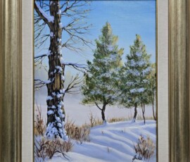 Umetnička slika Zimska priča slikar Jadran Đukić- tehnika ulje na platnu - veličina slike bez rama 40x30 cm - sa ramom 56x46 cm - cena umetničke slike 20060 dinara - izgled slike sa ramom.